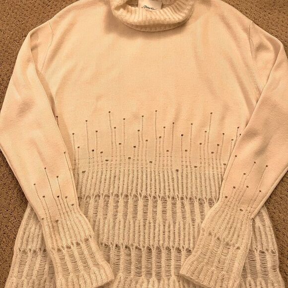 3.1 Phillip Lim Drop Needle Mohair Turtleneck Ivory Distressed Sweater - Picture 6 of 8